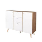 Homy Casa Meuble de Rangement 47 avec 3 Tiroirs et 2 Portes, Pieds en Bois, Chêne Blanc