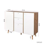 Homy Casa Meuble de Rangement 47 avec 3 Tiroirs et 2 Portes, Pieds en Bois, Chêne Blanc