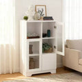 Homy Casa Decorative Storage Cabinet with Glass Doors and Open Shelves for Kitchen or Living Room, White