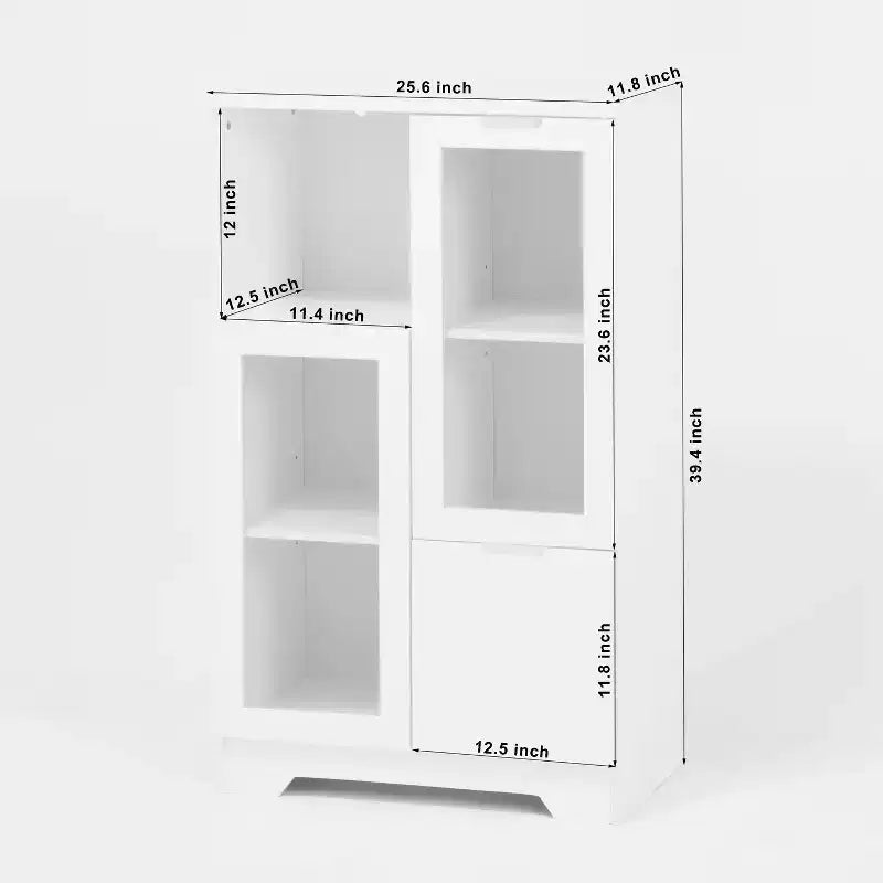Mobile Contenitore Decorativo Homy Casa con Ante in Vetro e Ripiani Aperti per Cucina o Soggiorno, Bianco