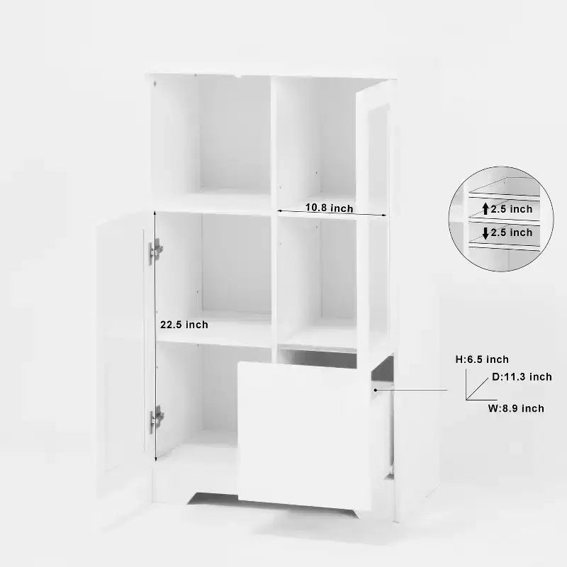 Mobile Contenitore Decorativo Homy Casa con Ante in Vetro e Ripiani Aperti per Cucina o Soggiorno, Bianco