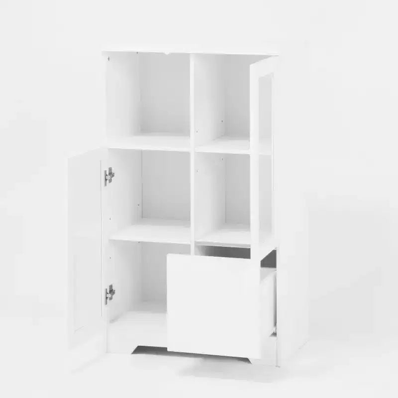 Mobile Contenitore Decorativo Homy Casa con Ante in Vetro e Ripiani Aperti per Cucina o Soggiorno, Bianco
