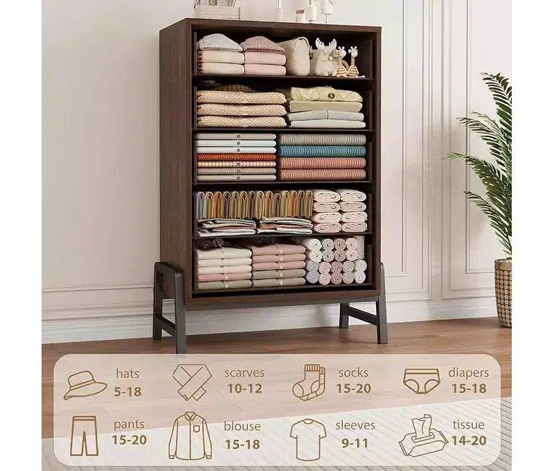 CuisinSmart Cassettiera a 6 cassetti per camera da letto, cassettiera alta da terra con contenitore, cassettiera portaoggetti in legno per camera da letto e soggiorno