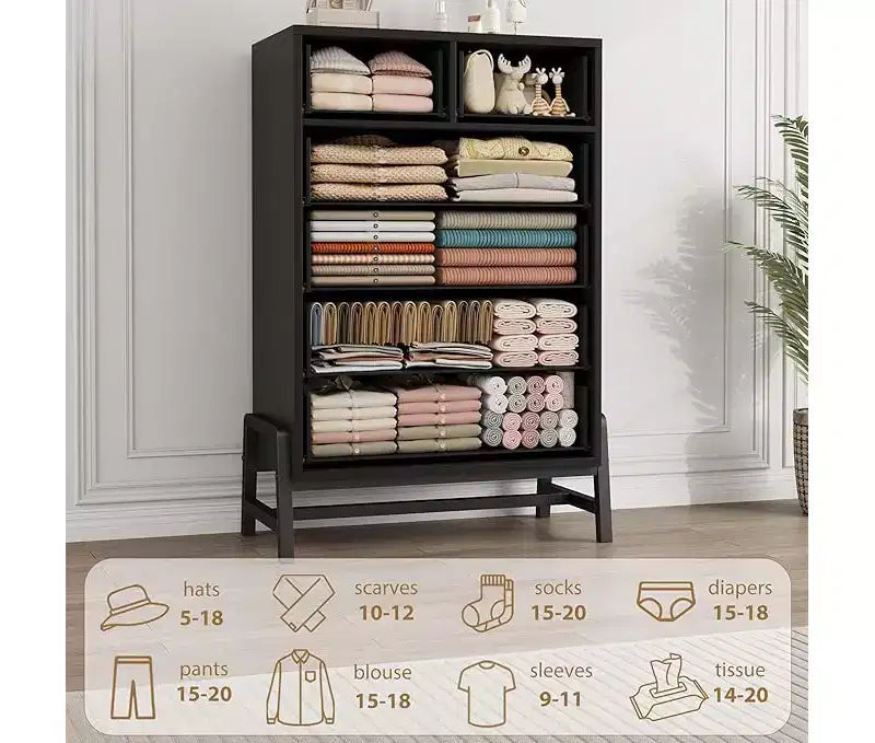 CuisinSmart Cassettiera a 6 cassetti per camera da letto, cassettiera alta da terra con contenitore, cassettiera portaoggetti in legno per camera da letto e soggiorno