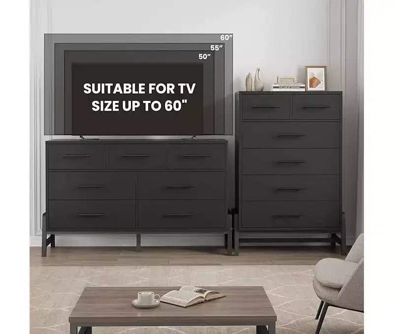 CuisinSmart Cassettiera a 6 cassetti per camera da letto, cassettiera alta da terra con contenitore, cassettiera portaoggetti in legno per camera da letto e soggiorno