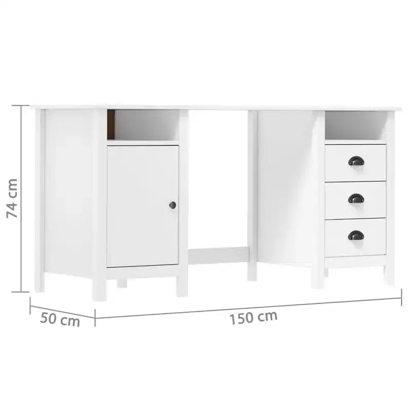 Scrivania bianca in legno massello di pino Scrivania standard rettangolare rustica