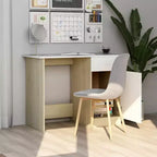Scrivania media in legno multistrato bianco e rovere Sonoma
