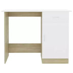 Scrivania media in legno multistrato bianco e rovere Sonoma