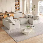 132 inch Beige Chenille L Shaped Sectional Living Room Sofa Set With 6 Pillows for Living Room