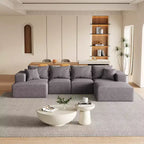 Set Divano Componibile a L per Soggiorno da 132 Pollici in Ciniglia Beige con 6 Cuscini