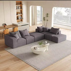 Set Divano Componibile a L per Soggiorno da 132 Pollici in Ciniglia Beige con 6 Cuscini