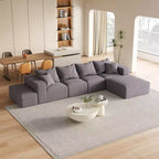 Set Divano Componibile a L per Soggiorno da 132 Pollici in Ciniglia Beige con 6 Cuscini