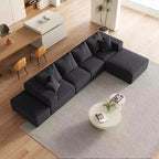 Set Divano Componibile a L per Soggiorno da 132 Pollici in Ciniglia Beige con 6 Cuscini