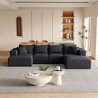 Set Divano Componibile a L per Soggiorno da 132 Pollici in Ciniglia Beige con 6 Cuscini