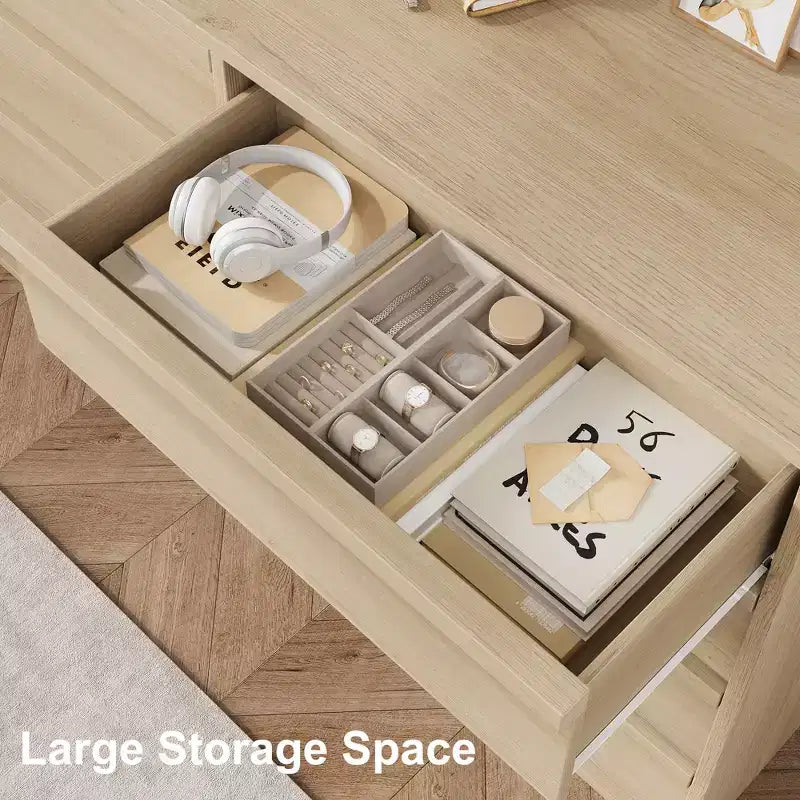 Comò a 8 cassetti per camera da letto, 54 pollici di larghezza, rovere naturale, comò a 8 cassetti con ampio spazio di archiviazione, organizer in legno per soggiorno, cameretta, ingresso