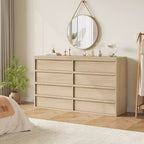 Comò a 8 cassetti per camera da letto, 54 pollici di larghezza, rovere naturale, comò a 8 cassetti con ampio spazio di archiviazione, organizer in legno per soggiorno, cameretta, ingresso