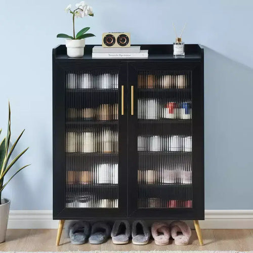 5-Tier Glass Door Shoe Cabinet  Entryway/Hallway/Living Room Storage Organizer
