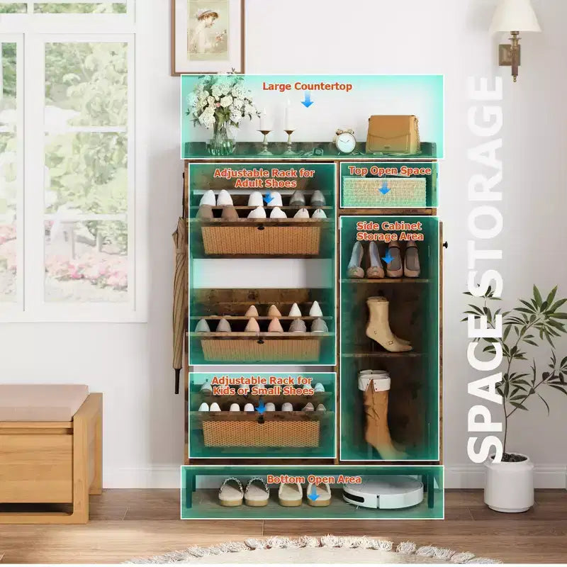 Scarpiera a 3 cassetti in rattan Organizzatore autoportante per ingresso/corridoio (facile da montare)