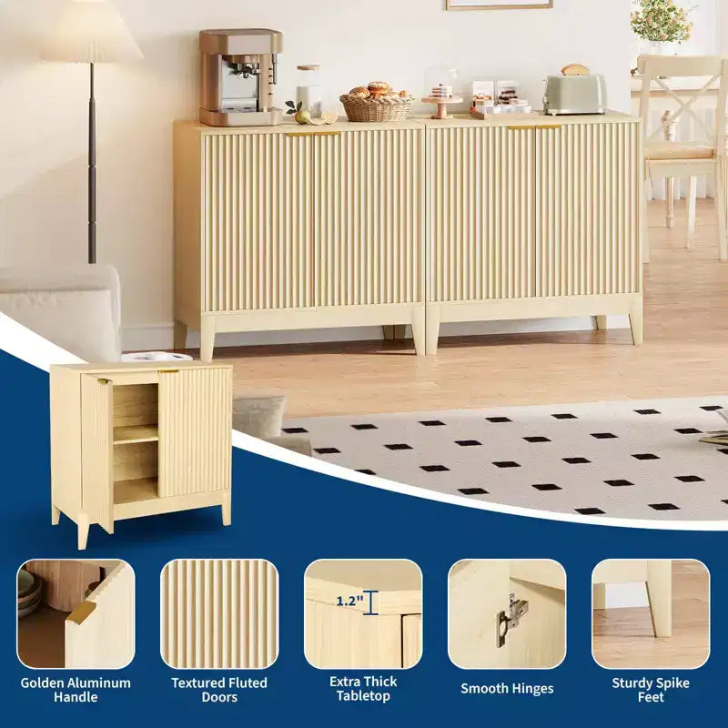 Grande credenza a buffet con contenitore, mobile da bar moderno scanalato da 120 cm con 3 cassetti e 2 ante per sala da pranzo, soggiorno, corridoio