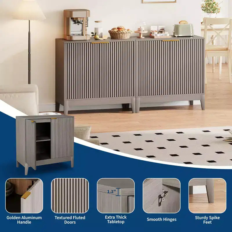 Grande credenza a buffet con contenitore, mobile da bar moderno scanalato da 120 cm con 3 cassetti e 2 ante per sala da pranzo, soggiorno, corridoio