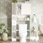 Mobiletto salvaspazio sopra il WC, Organizzatore per Bagno Bianco, Ripiani Regolabili, Design Salvaspazio per Bagni Piccoli