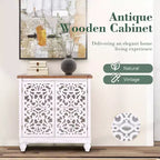 Mobile buffet credenza Captiva Designs con ante cave traforate effetto invecchiato e gambe in legno massello per soggiorno, ingresso e atrio
