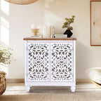 Mobile buffet credenza Captiva Designs con ante cave traforate effetto invecchiato e gambe in legno massello per soggiorno, ingresso e atrio