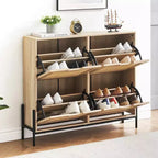 Scarpiera a 4 cassetti con ante in rattan e gambe in metallo, stile rustico, per ingresso/armadio