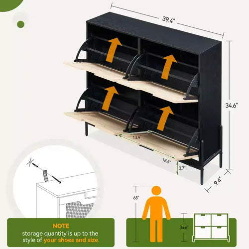 Meuble de rangement pour chaussures à 4 tiroirs Armoire de rangement en rotin de style rustique avec pieds en métal pour entrée/dressing