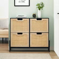 4-Drawer Shoe Storage Cabinet  Farmhouse Rattan Organizer with Metal Legs for Entryway/Closet