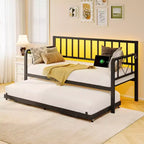 AMERLIFE Divano Letto Singolo con Stazione di Ricarica e Luci a LED, Divano Letto con Letto Estraibile per Soggiorno, Camera da Letto, Camera degli Ospiti