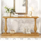 Okak 63IN Vintage Entryway Table with Pine Veneer, Console Table with Elegant Tapered Legs and Open Shelf, Hallway Table for Living Room, Natural