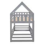 Letto a castello Okak 77IN per bambini con telaio a casetta, letto singolo con recinzione e porta, strutture letto per camera bambini, sala giochi, grigio