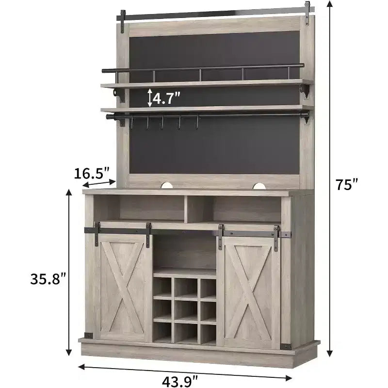 75 Armadietto Alto per Caffè Grande Mobile da Cucina Dispensa Contenitore Bianco Mobile Bar Caffè Credenza con Anta Scorrevole a Fienile
