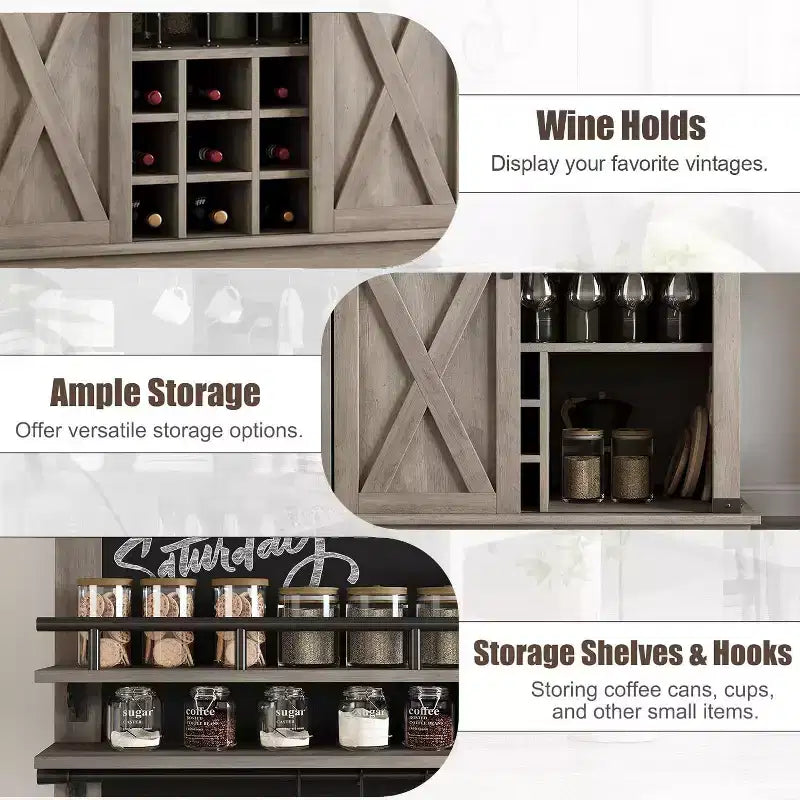 75 Armadietto Alto per Caffè Grande Mobile da Cucina Dispensa Contenitore Bianco Mobile Bar Caffè Credenza con Anta Scorrevole a Fienile