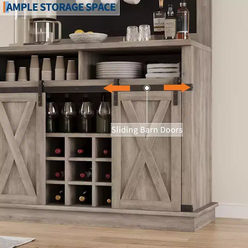 75 Armadietto Alto per Caffè Grande Mobile da Cucina Dispensa Contenitore Bianco Mobile Bar Caffè Credenza con Anta Scorrevole a Fienile