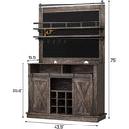 75 Armadietto Alto per Caffè Grande Mobile da Cucina Dispensa Contenitore Bianco Mobile Bar Caffè Credenza con Anta Scorrevole a Fienile