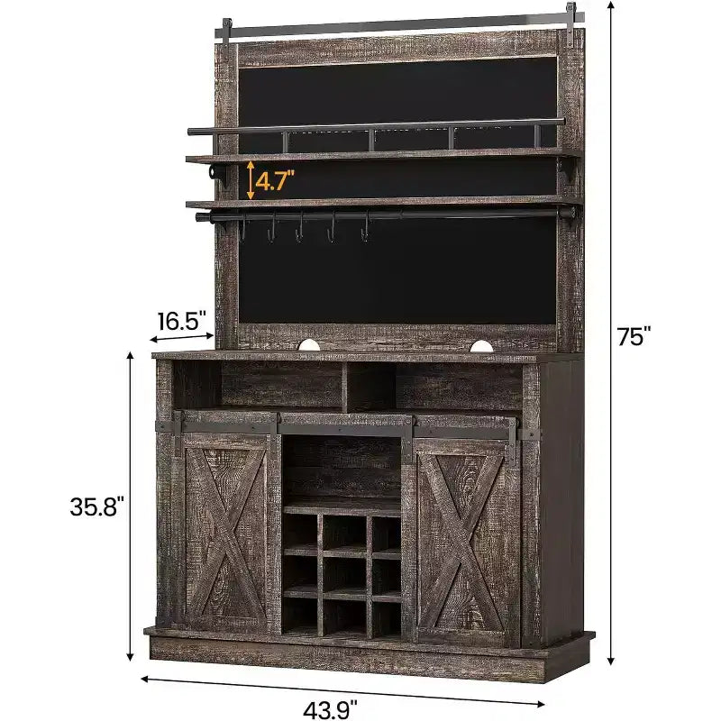 75 Armadietto Alto per Caffè Grande Mobile da Cucina Dispensa Contenitore Bianco Mobile Bar Caffè Credenza con Anta Scorrevole a Fienile