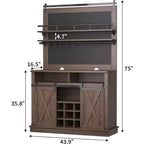 75 Armadietto Alto per Caffè Grande Mobile da Cucina Dispensa Contenitore Bianco Mobile Bar Caffè Credenza con Anta Scorrevole a Fienile