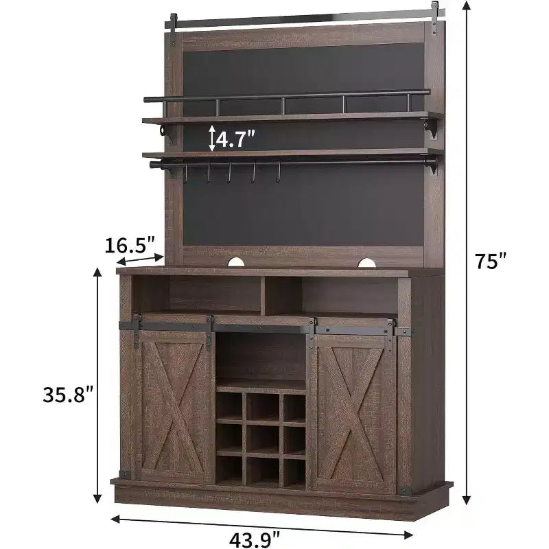 75 Armadietto Alto per Caffè Grande Mobile da Cucina Dispensa Contenitore Bianco Mobile Bar Caffè Credenza con Anta Scorrevole a Fienile