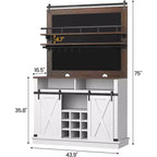 75 Armadietto Alto per Caffè Grande Mobile da Cucina Dispensa Contenitore Bianco Mobile Bar Caffè Credenza con Anta Scorrevole a Fienile