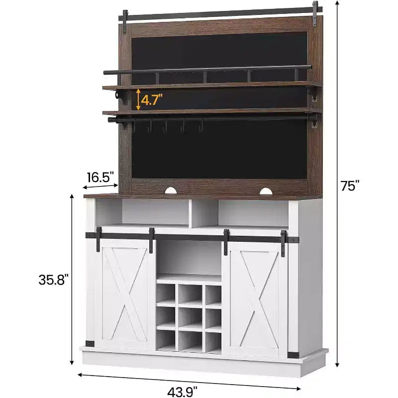 75 Armadietto Alto per Caffè Grande Mobile da Cucina Dispensa Contenitore Bianco Mobile Bar Caffè Credenza con Anta Scorrevole a Fienile