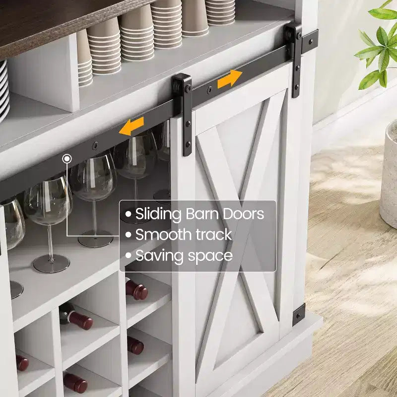 75 Armadietto Alto per Caffè Grande Mobile da Cucina Dispensa Contenitore Bianco Mobile Bar Caffè Credenza con Anta Scorrevole a Fienile