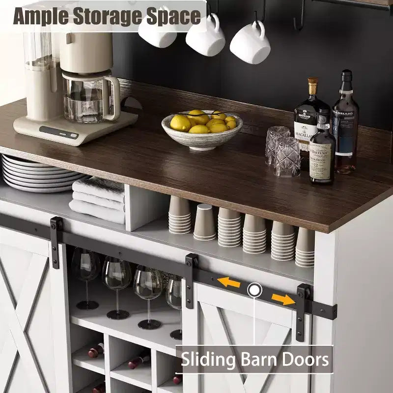 75 Armadietto Alto per Caffè Grande Mobile da Cucina Dispensa Contenitore Bianco Mobile Bar Caffè Credenza con Anta Scorrevole a Fienile