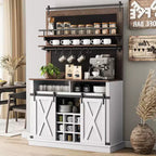 75 Armadietto Alto per Caffè Grande Mobile da Cucina Dispensa Contenitore Bianco Mobile Bar Caffè Credenza con Anta Scorrevole a Fienile