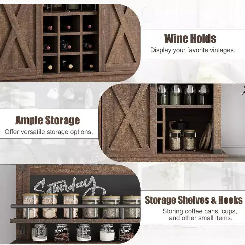 75 Armadietto Alto per Caffè Grande Mobile da Cucina Dispensa Contenitore Bianco Mobile Bar Caffè Credenza con Anta Scorrevole a Fienile