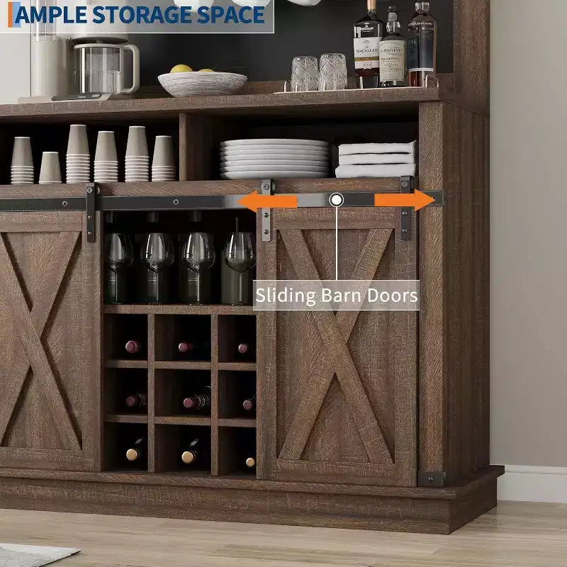 75 Armadietto Alto per Caffè Grande Mobile da Cucina Dispensa Contenitore Bianco Mobile Bar Caffè Credenza con Anta Scorrevole a Fienile
