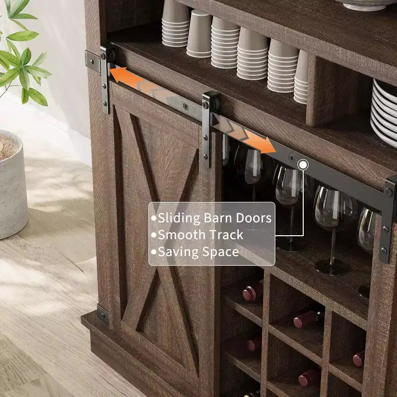 75 Armadietto Alto per Caffè Grande Mobile da Cucina Dispensa Contenitore Bianco Mobile Bar Caffè Credenza con Anta Scorrevole a Fienile