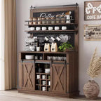 75 Tall Coffee Hutch Cabinet Large Kitchens Storage Pantry Cabinets White Coffee Bar Cabinet Cupboard with Sliding Barn Door