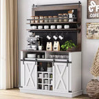 75 Armadietto Alto per Caffè Grande Mobile da Cucina Dispensa Contenitore Bianco Mobile Bar Caffè Credenza con Anta Scorrevole a Fienile